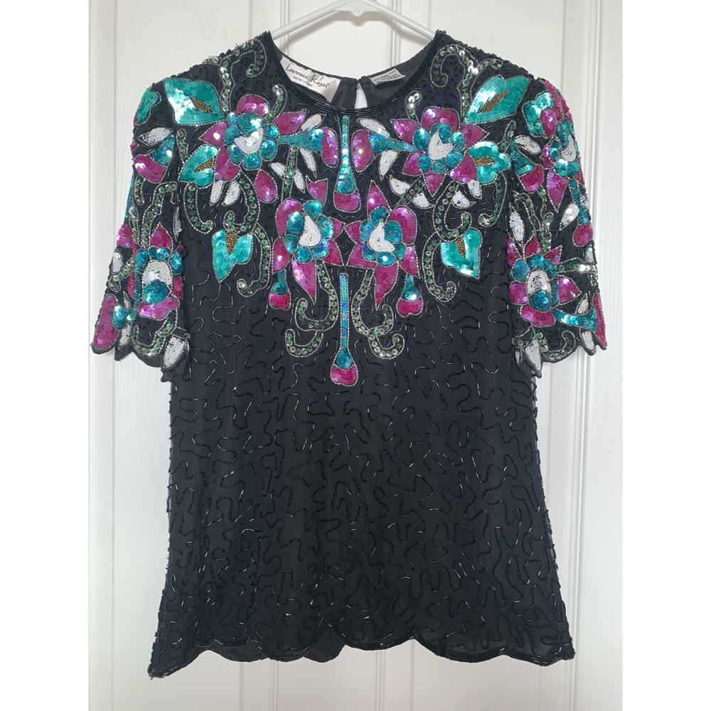Lawrence Kazar Silk Floral Embroidered Top Women’s PP